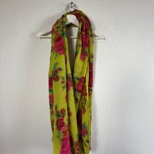 Moksha Pure Wool Floral Scarf Wrap Shawl 70x30 Soft Lightweight Artisan Pink